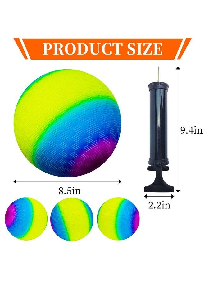 4Pcs Rainbow Playground Balls For Kids&Adults With 1 Hand Pump 8.5Inch Colorful Rubber Bouncy Balls Inflatable Multi Colors Kick Balls Handball Durable Indoor&Outdoor Play Toys (Purple)