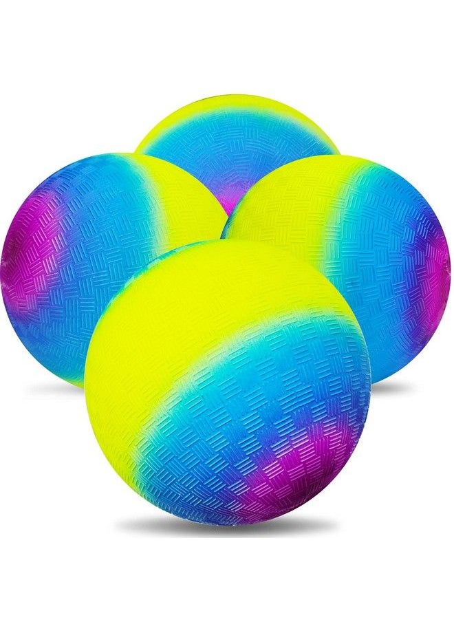 4Pcs Rainbow Playground Balls For Kids&Adults With 1 Hand Pump 8.5Inch Colorful Rubber Bouncy Balls Inflatable Multi Colors Kick Balls Handball Durable Indoor&Outdoor Play Toys (Purple)