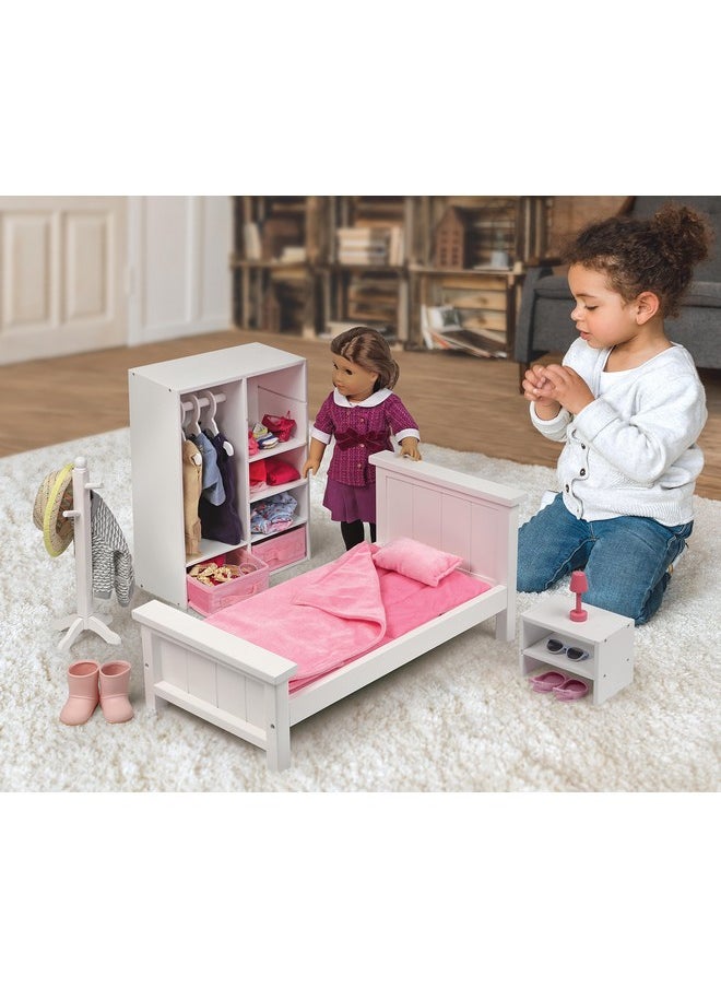 Badger Basket 13-Piece Bedroom Furniture Set for 18 Inch Dolls - Includes Bed, Armoire, Nightstand & Accessories