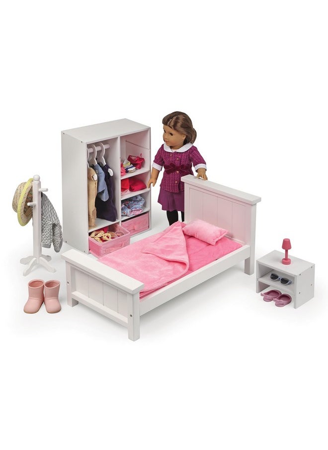 Badger Basket 13-Piece Bedroom Furniture Set for 18 Inch Dolls - Includes Bed, Armoire, Nightstand & Accessories