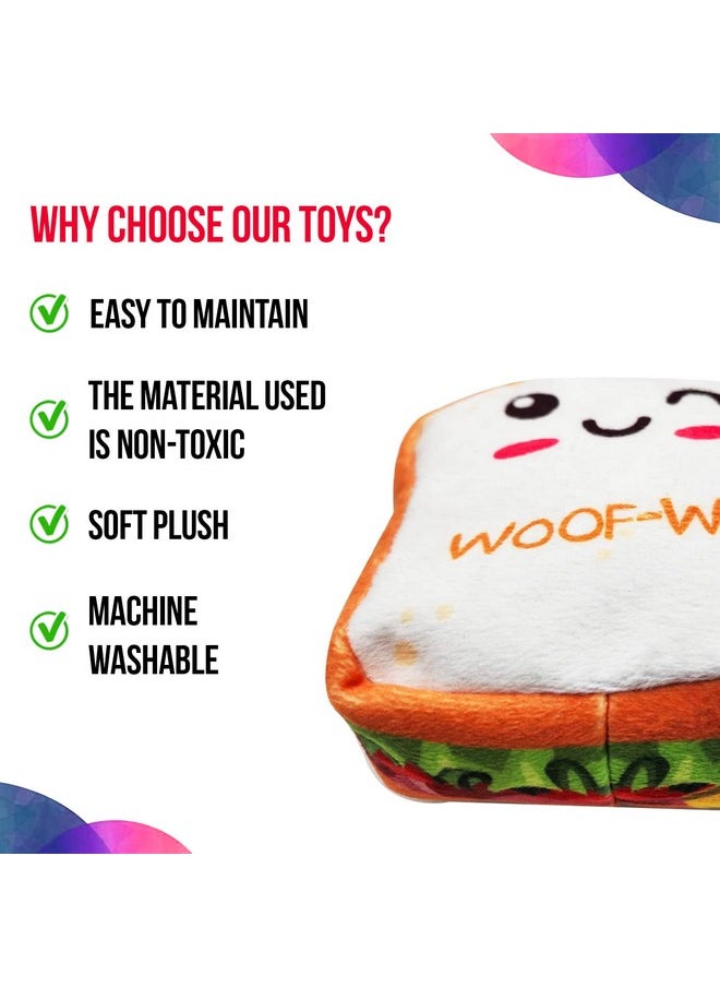 Goofy Tails Food Buddies Sandwich Plush Toys for Dogs| Crinkle Dog Toys for Puppies| Dog Squeaky Toy| Soft Toys for Dogs and Puppies| Pet Toys for Dog| Squeaky Toy for Dogs