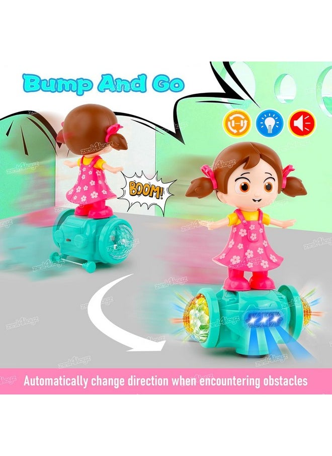Zest 4 Toyz Musical Dancing Girl Doll Activity Play Center Toy 360 Degree Rotating with Flashing Lights and Bump n Go Action Toys for Kids (Pack of 1) Pink