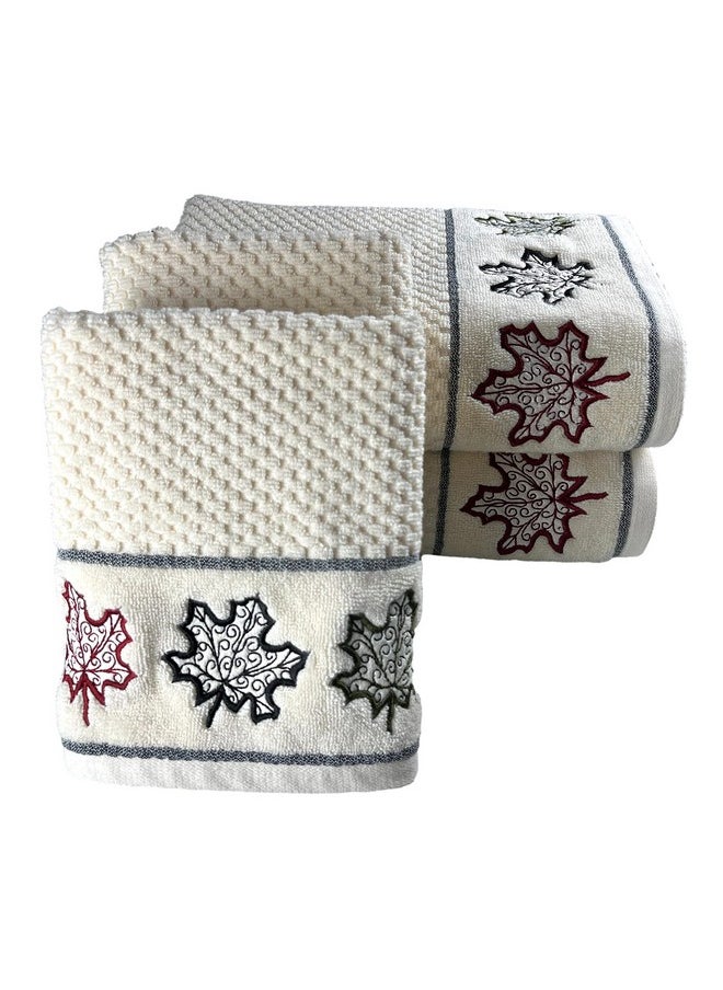 SENSES by Riba All Cotton 550 GSM Embroidered Towel Set for Bath | Quick Drying, Highly Absorbant, Great for Gifting - Pack of 4-2pcs Bath + 2pcs Hand Towels, Ivory (Style 7)