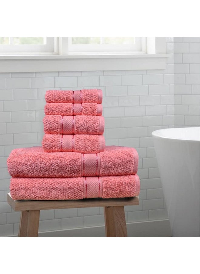 SENSES by Riba Textured Rice Weave 6 Piece Towel Set | All Cotton Fade-Resistant Highly Absorbent Super Soft Bathroom Towels(2 Pcs Each of Bath, Hand & Wash Towel) -550 GSM (Bright Pink)