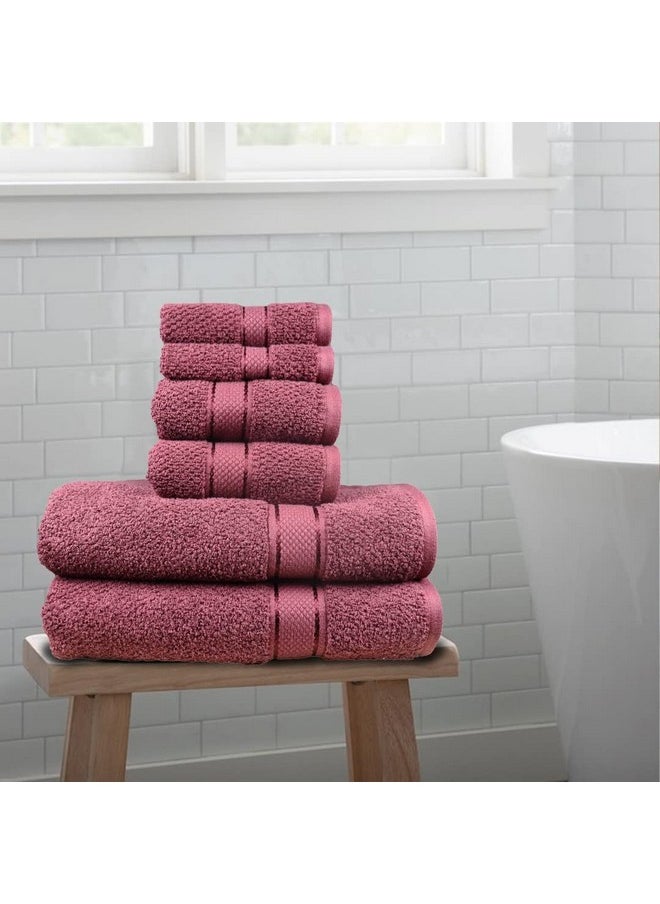 SENSES by Riba Textured Rice Weave 6 Piece Towel Set | All Cotton Fade-Resistant Highly Absorbent Super Soft Bathroom Towels(2 Pcs Each of Bath, Hand & Wash Towel) -550 GSM (Burgundy)