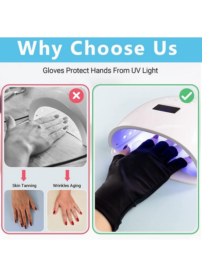 MAYCREATE Nylon Anti Uv Gloves For Gel Nail Lamp,Professional Upf50+ Uv Protection Gloves For Women Manicures,Nail Art Skin Care-Stretchy&Fingerless,Protect Hands From Uv Harm (Black),Pack of 2
