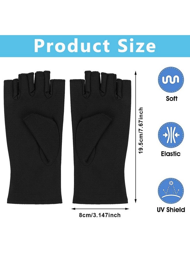 MAYCREATE Nylon Anti Uv Gloves For Gel Nail Lamp,Professional Upf50+ Uv Protection Gloves For Women Manicures,Nail Art Skin Care-Stretchy&Fingerless,Protect Hands From Uv Harm (Black),Pack of 2