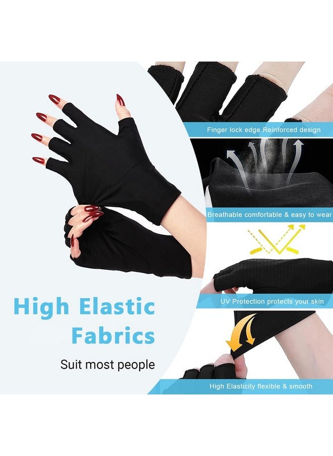 MAYCREATE Nylon Anti Uv Gloves For Gel Nail Lamp,Professional Upf50+ Uv Protection Gloves For Women Manicures,Nail Art Skin Care-Stretchy&Fingerless,Protect Hands From Uv Harm (Black),Pack of 2