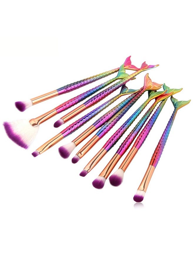 10 Pcs Mermaid Eye Makeup Brushes Set, Professional Eyeshadow Makeup Brushes Set With Soft Synthetic Hairs For Eyeshadow, Concealer, Eyeliner, Brow Blending, Highlighter Brush Tool