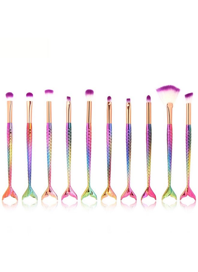 10 Pcs Mermaid Eye Makeup Brushes Set, Professional Eyeshadow Makeup Brushes Set With Soft Synthetic Hairs For Eyeshadow, Concealer, Eyeliner, Brow Blending, Highlighter Brush Tool
