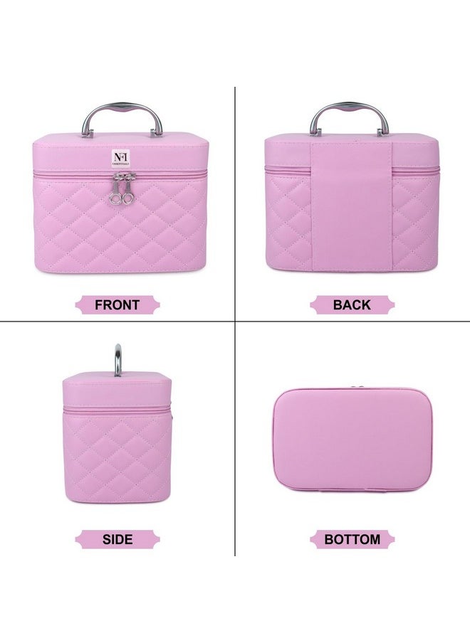 NFI essentials Hard Shell Vanity Cases for Women Travel Portable Carrying Cosmetic Case Suitcase Organizer Makeup Storage Box for Girls Toiletries Bag (MBO-12-Pink)