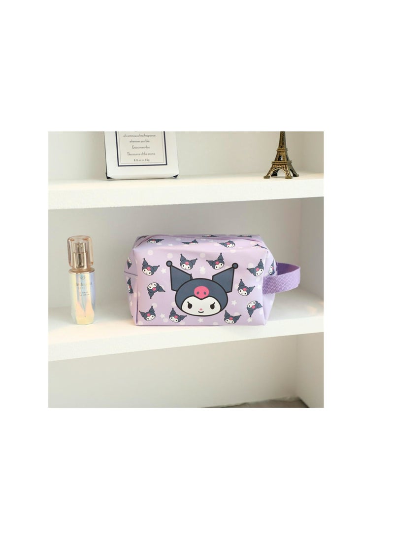 Cute Kuromi Makeup Bag Portable, Cartoon Large Capacity PU Leather Travel Small Toiletry Bag Cosmetic Pouch with Zipper, Kawaii Waterproof Makeup Case Organizer for Girls Women