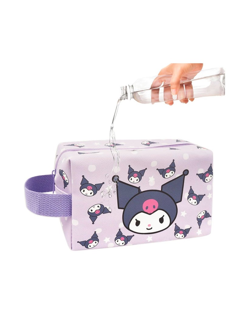 Cute Kuromi Makeup Bag Portable, Cartoon Large Capacity PU Leather Travel Small Toiletry Bag Cosmetic Pouch with Zipper, Kawaii Waterproof Makeup Case Organizer for Girls Women