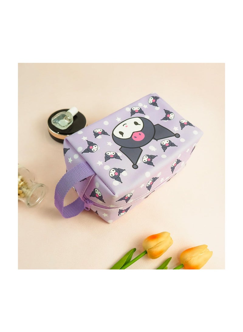 Cute Kuromi Makeup Bag Portable, Cartoon Large Capacity PU Leather Travel Small Toiletry Bag Cosmetic Pouch with Zipper, Kawaii Waterproof Makeup Case Organizer for Girls Women
