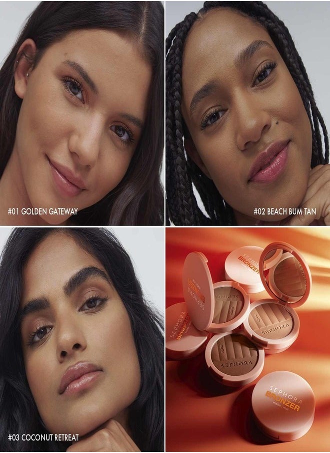 بودرة برونزر غير لامعة من مجموعة سيفورا - تركيبة تدوم طويلاً، قابلة للبناء والدمج لإطلالة طبيعية كالشمس - 01 جولدن جيت واي (برونز ذهبي فاتح) - 8 غرام