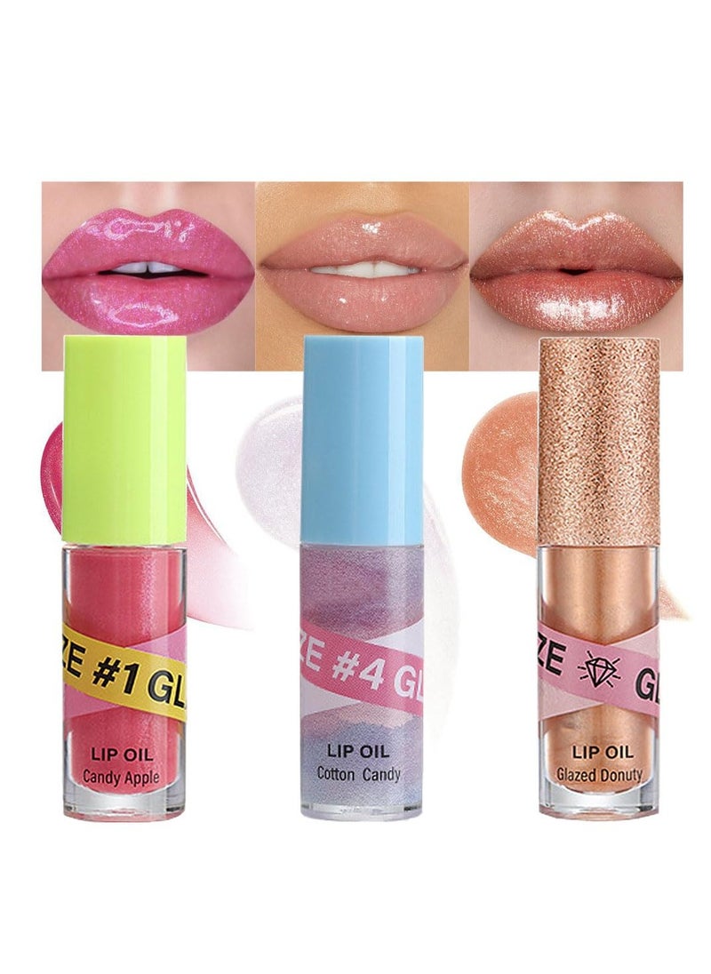 3Pcs Fruit Hydrating Glaze Lip Glow Oil Gloss Set Pink Pearl white Gold Moisturizing Plumping Plumper Shimmery Tinted Butter Lip Lio Tint Gloss Oil Stain Oul Pil Lipoil Ool Oli Okl Candy Apple