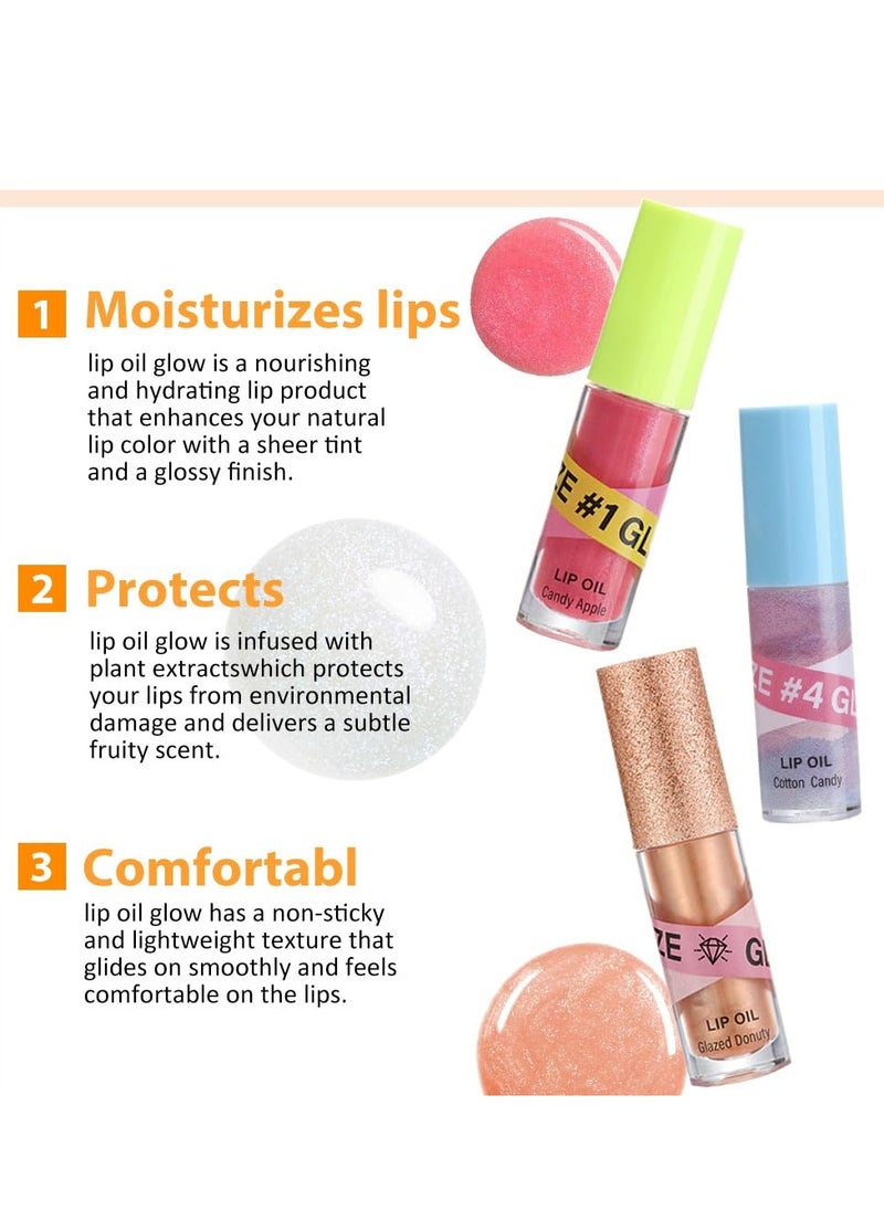 3Pcs Fruit Hydrating Glaze Lip Glow Oil Gloss Set Pink Pearl white Gold Moisturizing Plumping Plumper Shimmery Tinted Butter Lip Lio Tint Gloss Oil Stain Oul Pil Lipoil Ool Oli Okl Candy Apple