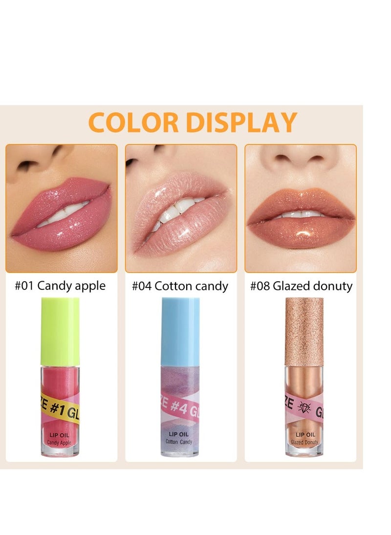 3Pcs Fruit Hydrating Glaze Lip Glow Oil Gloss Set Pink Pearl white Gold Moisturizing Plumping Plumper Shimmery Tinted Butter Lip Lio Tint Gloss Oil Stain Oul Pil Lipoil Ool Oli Okl Candy Apple