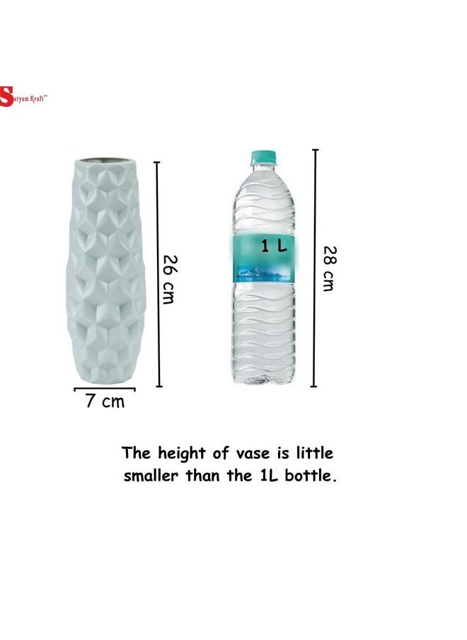 SATYAM KRAFT 1 Piece Big Size Cubic Texture Unbreakable Plastic Vase for Christmas,Newyear,Flower Pot, Gift, Home Decor,Bedroom,Office,Living Room Decor Item, (White)