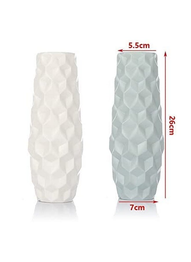 SATYAM KRAFT 1 Piece Big Size Cubic Texture Unbreakable Plastic Vase for Christmas,Newyear,Flower Pot, Gift, Home Decor,Bedroom,Office,Living Room Decor Item, (White)