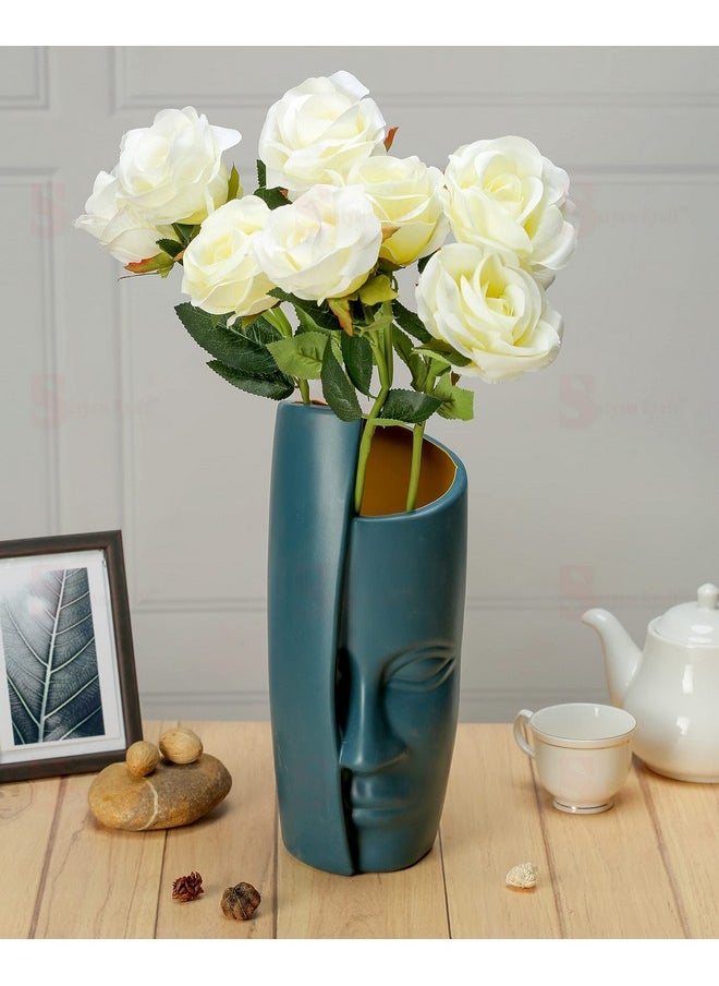 SATYAM KRAFT 1 Pcs Big Size Unbreakable Face Design Plastic Vase for christmas, Flower Pot, Gift, Home Decor, Bedroom Décor Item, Living Room, Table Center Decoration and Craft, wedding (Blue) (30 cm)