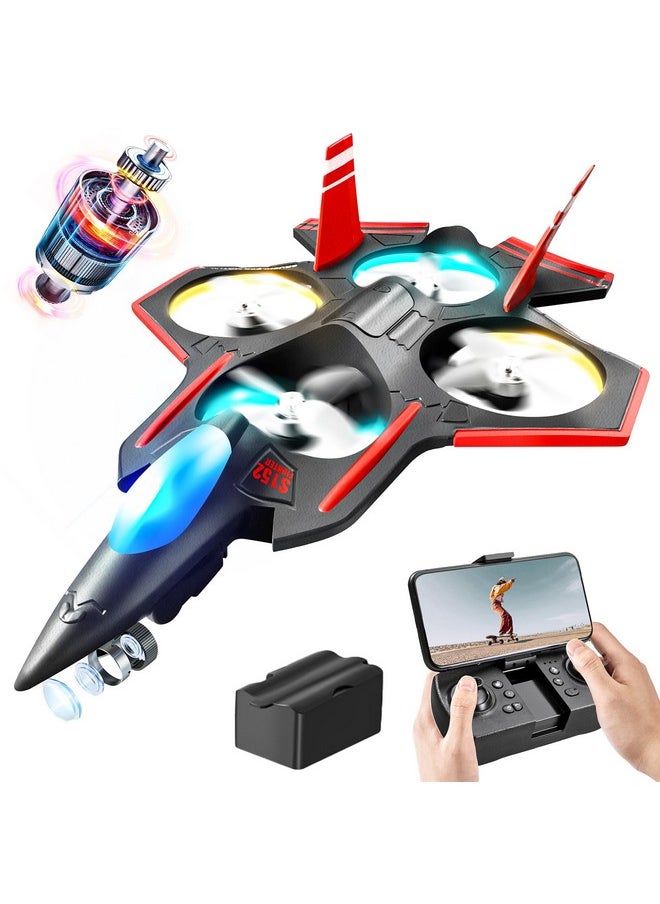 Brushless Rc Plane With Camera | 2.4Ghz Remote Control Airplane, 6-Axis Gyro Drones For Kids, Rc Helicopter, 360°Flip Jet Fighter For Beginners With Led Navigation Lights