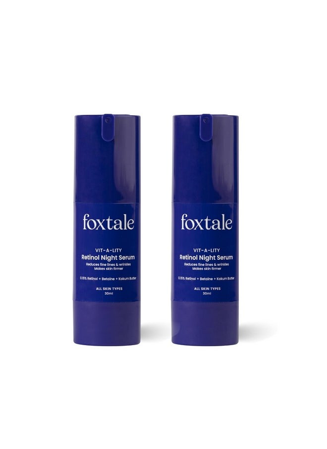 FoxTale - (Pack Of 2) 0.15% Beginner Friendly Retinol Night Serum|Anti-Aging Night Cream|Reduces Fine Lines And Wrinkles|No Purging|For Younger-Looking Skin|Men&Women|All Skin Types - 30 Ml