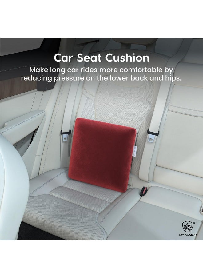 MY ARMOR Memory Foam Square Cushion for Car, Sofa/Diwan, Bed, Chair & Decoration | Highly Durable, Hypoallergenic | Velvet Cover | Maroon, Pack of 2 [14