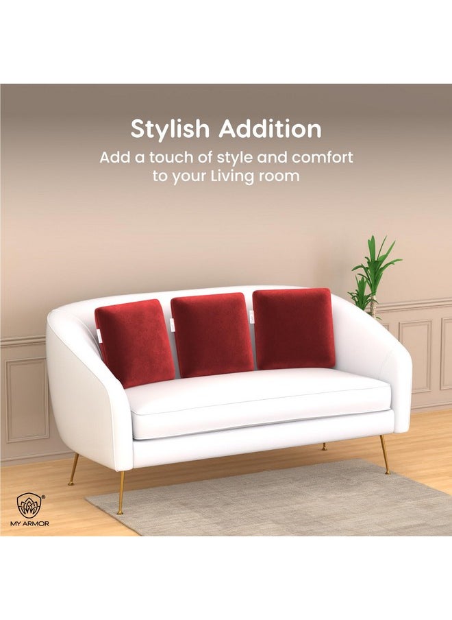 MY ARMOR Memory Foam Square Cushion for Car, Sofa/Diwan, Bed, Chair & Decoration | Highly Durable, Hypoallergenic | Velvet Cover | Maroon, Pack of 2 [14