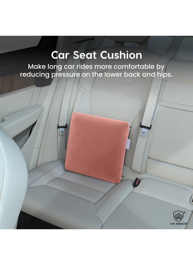 MY ARMOR Memory Foam Square Cushion for Car, Sofa/Diwan, Bed, Chair & Decoration | Highly Durable, Hypoallergenic | Velvet Cover | Peach, Pack of 2 [14