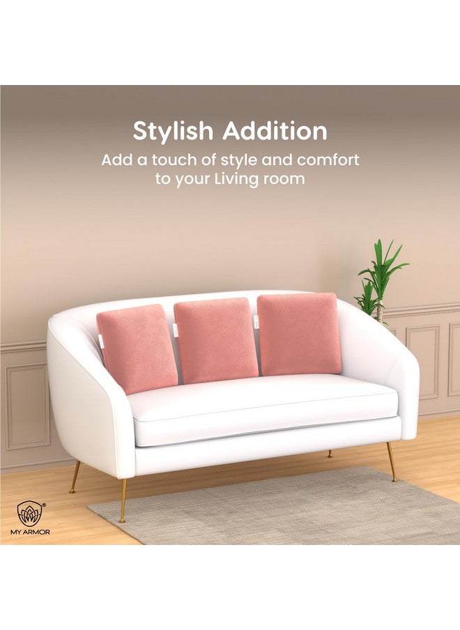 MY ARMOR Memory Foam Square Cushion for Car, Sofa/Diwan, Bed, Chair & Decoration | Highly Durable, Hypoallergenic | Velvet Cover | Peach, Pack of 2 [14