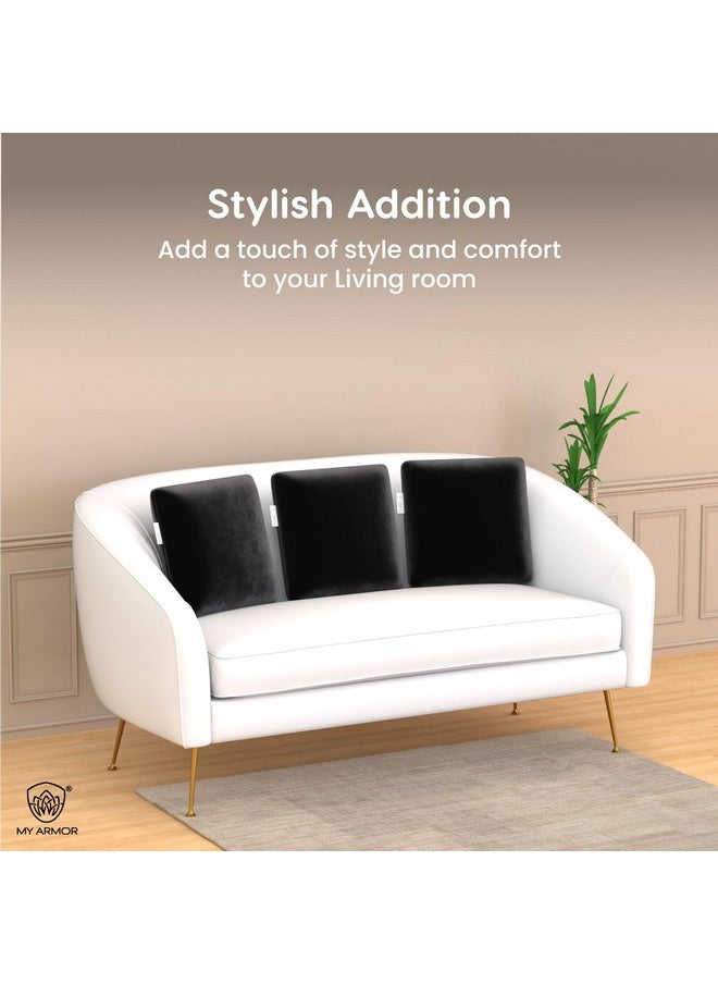 MY ARMOR Memory Foam Square Cushion for Car, Sofa/Diwan, Bed, Chair & Decoration | Highly Durable, Hypoallergenic | Velvet Cover | Black, Pack of 2 [14