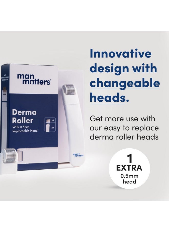 Man Matters 2-In-1 Derma Roller For Hair & Beard | 540 Micro 0.5mm Titanium Alloy Needles | Replaceable Head | Stimulates Hair Follicles | Provides Hair & Beard Growth | Safe & Easy To Use