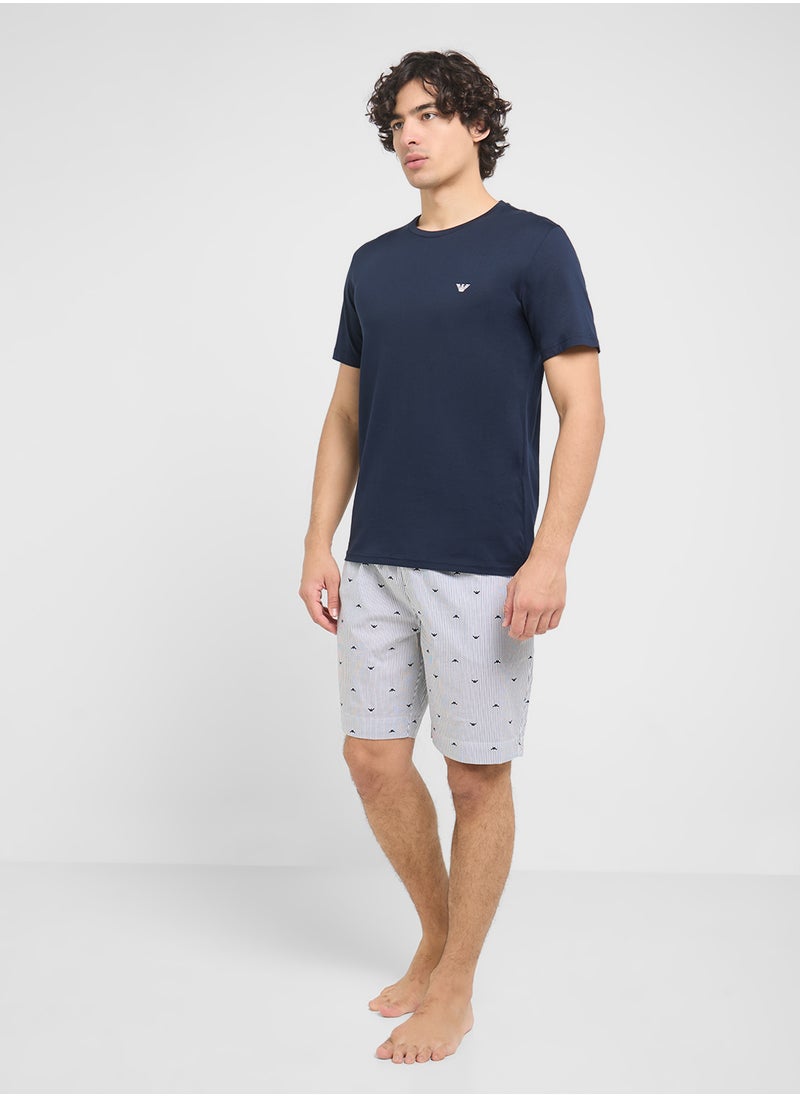 Crew Neck T-Shirt & Logo Band Shorts