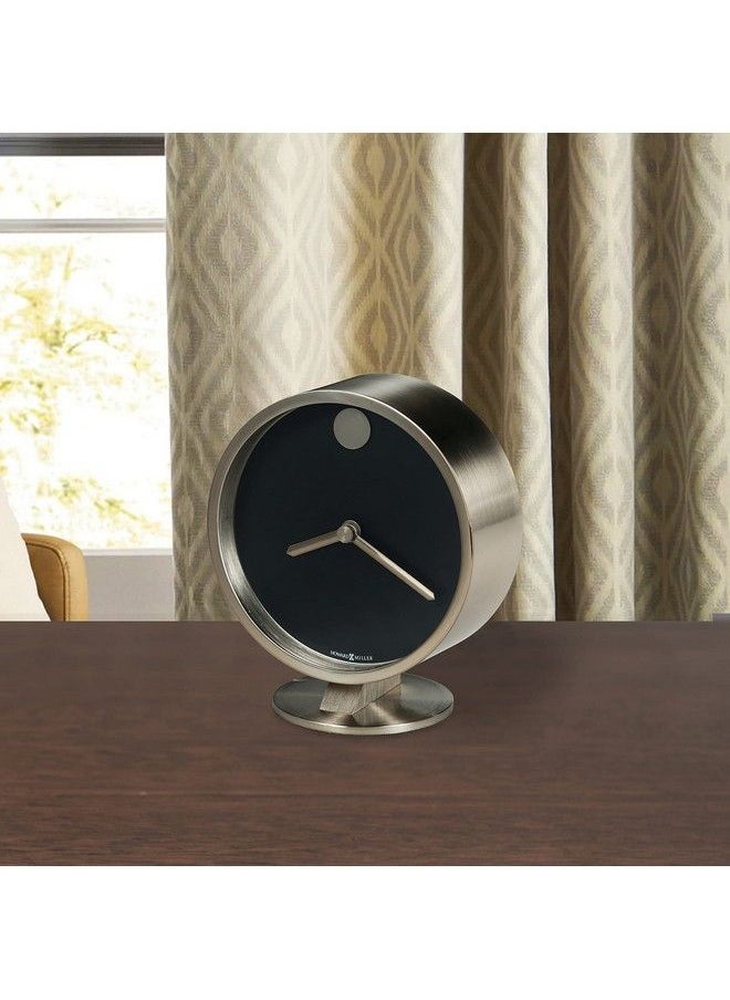 Aurora Table Clock 645821 Spun Nickel Finish Brushed Nickel Base Plate Matte Black Dial Nickel Hands Modern Home Décor Quartz Movement