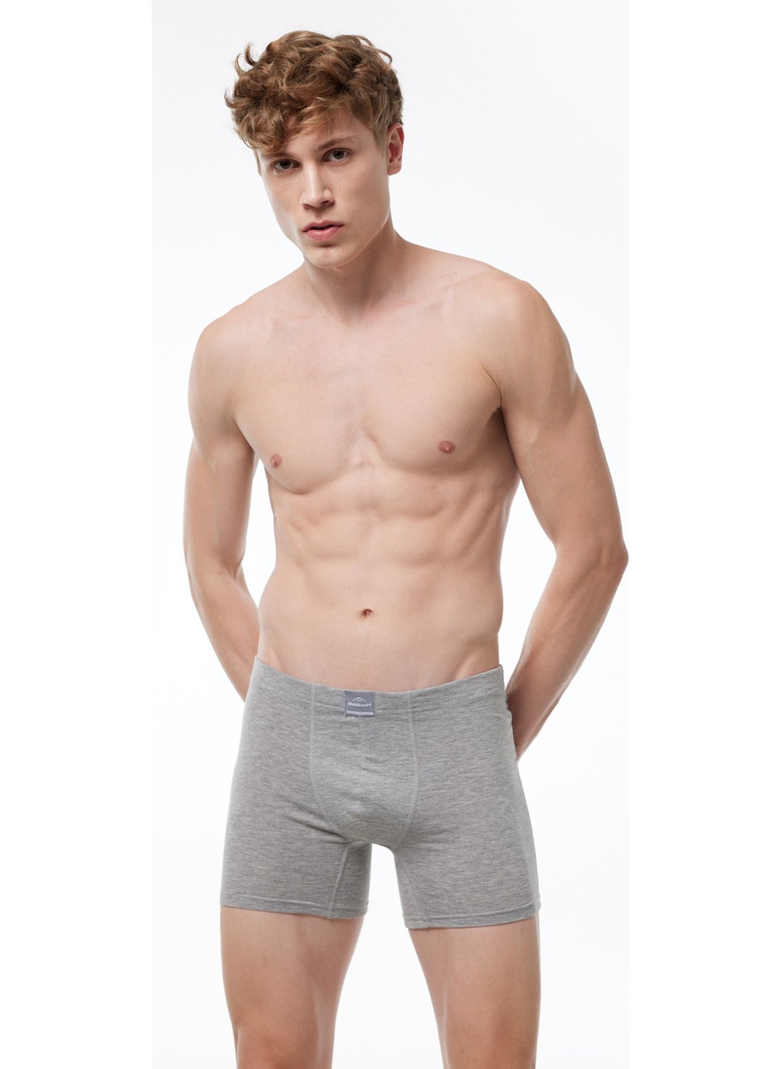 Men's Gray Cotton Elastane Long Boxer 073