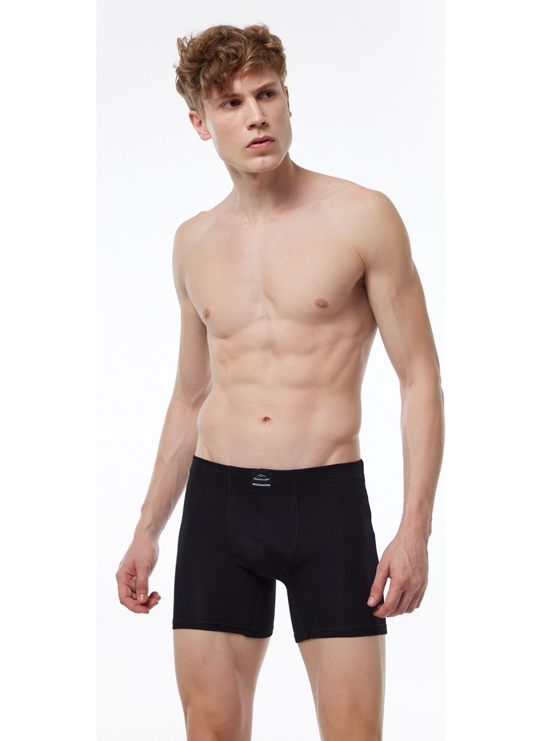 Men's Black Cotton Elastane Long Boxer 073