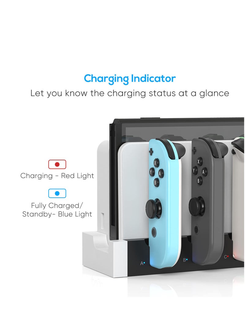 Joy-Con Charger for Nintendo Switch OLED Model, for Nintendo Switch Charger, Compatible with Joy Con Charger for Switch & OLED Model Version, USB Charging Dock Station Stand with Indicator - White