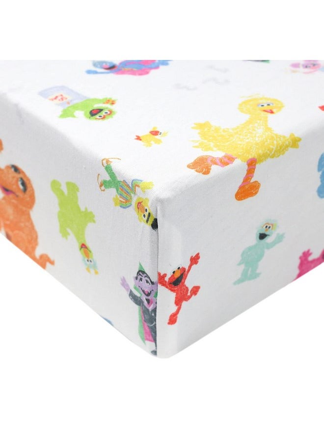 Premium Knit Baby Crib Sheets for Boys and Girls by Copper Pearl: Breathable and Soft, Fitted Crib Sheets for Standard Baby Mattresses, Crib Sheet for Baby Registry or Shower Gift, Sesame Friends