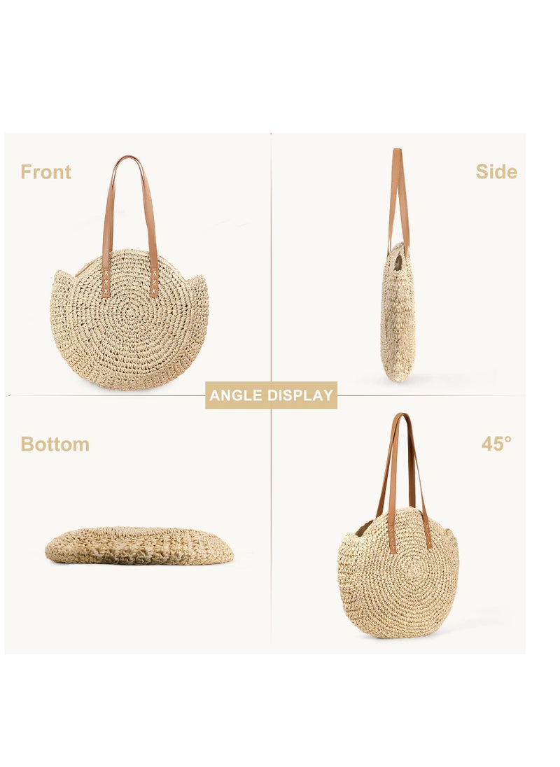 Straw Shoulder Bag For Women, Large Straw Bags Weave Handmade Handle Tote Bag Summer Beach Straw Handbags Bohemian Crossbody Bag