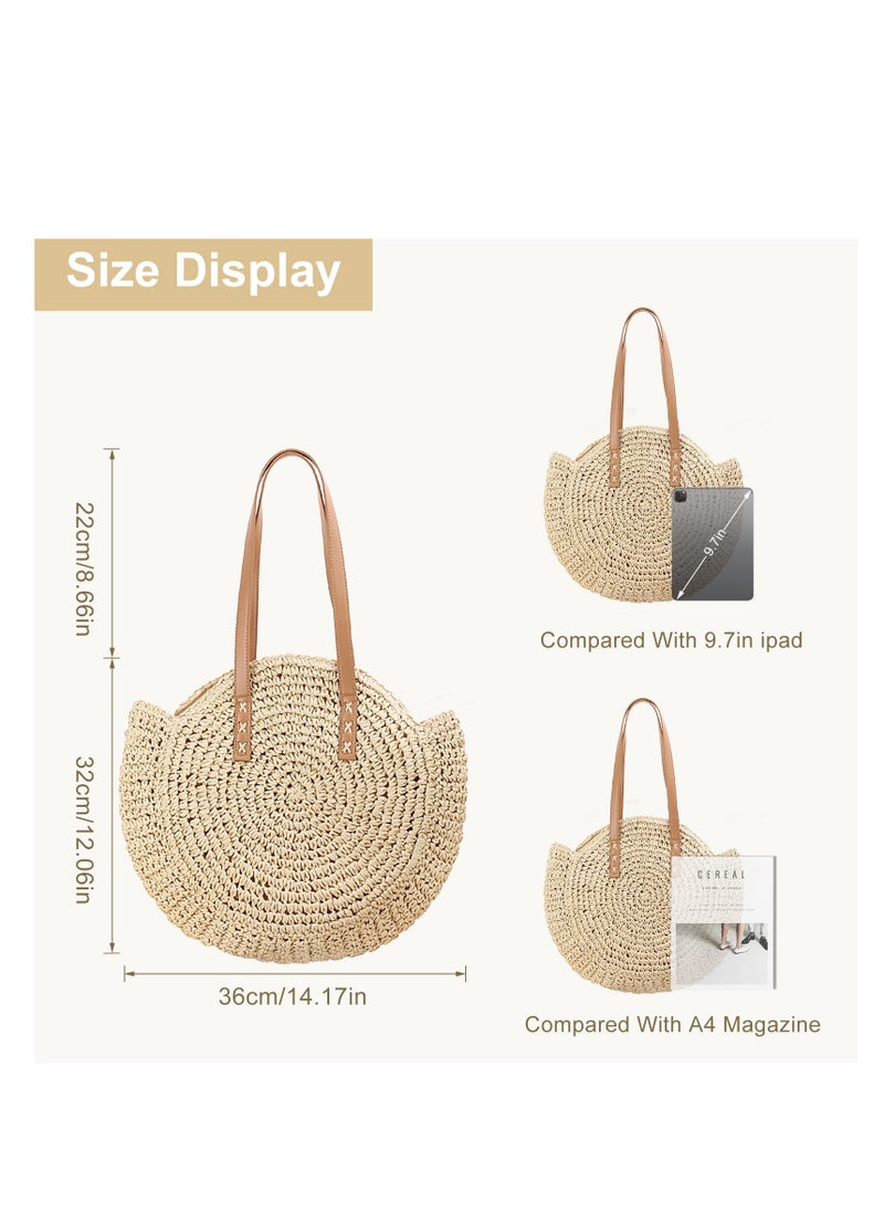 Straw Shoulder Bag For Women, Large Straw Bags Weave Handmade Handle Tote Bag Summer Beach Straw Handbags Bohemian Crossbody Bag