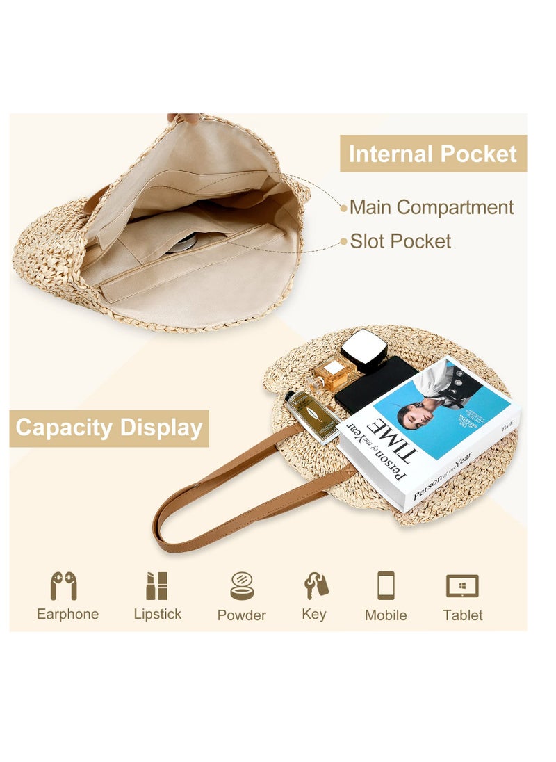 Straw Shoulder Bag For Women, Large Straw Bags Weave Handmade Handle Tote Bag Summer Beach Straw Handbags Bohemian Crossbody Bag