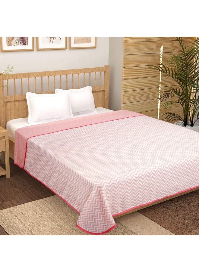 BSB HOME 100% Cotton Reversible Dohar Single Bed, Soft Lightweight Bed Blanket, Ac Dohar Blanket for Summers/Winter (Size 58 Inch by 88 Inch, Pink & White, Gift Packing Bag), 200 TC