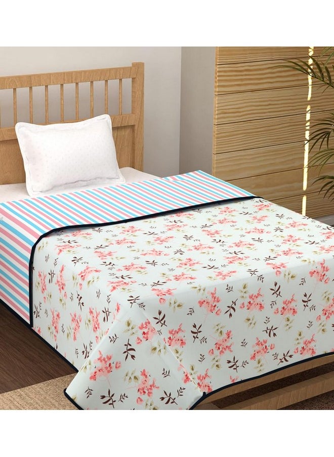 BSB HOME Pure Cotton 120 GSM Reversible Soft Lightweight Printed Single Bed Blanket/AC Dohar/Skin Friendly Dohar-152 x 230 cm- Aqua & Pink