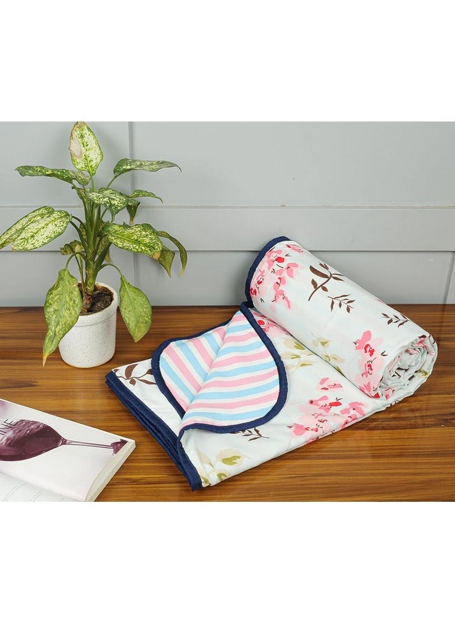 BSB HOME Pure Cotton 120 GSM Reversible Soft Lightweight Printed Single Bed Blanket/AC Dohar/Skin Friendly Dohar-152 x 230 cm- Aqua & Pink