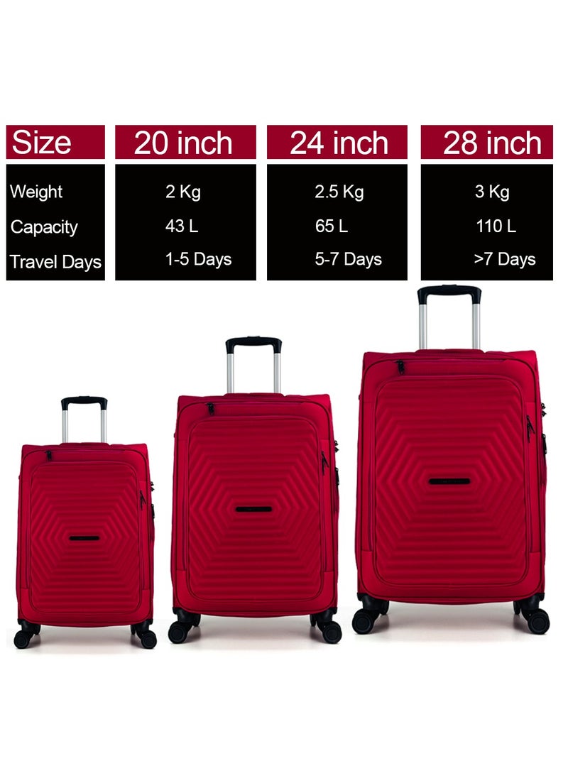 Luggage Bag 3-Piece Set – Softside Expandable, Ultra-Lightweight, Waterproof & Durable Suitcase with TSA Lock, 360° Double Spinner Wheels, Anti-Theft Zipper & Multi-Pocket Design – 20