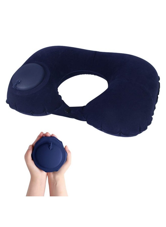 Palay Inflatable Travel Pillow, Compact Portable Head And Neck Support Pillows In Flight, Self Pump Up, Adjustable U Shaped Ultralight Neck Support Pillow - Foam, Blue