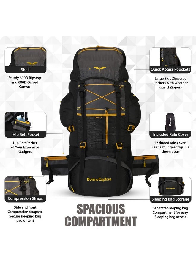 Impulse rucksack bags 75 litres for men, tourist bag for travel, backpack for hiking trekking camping, banyan black bag with 1 Year Warranty