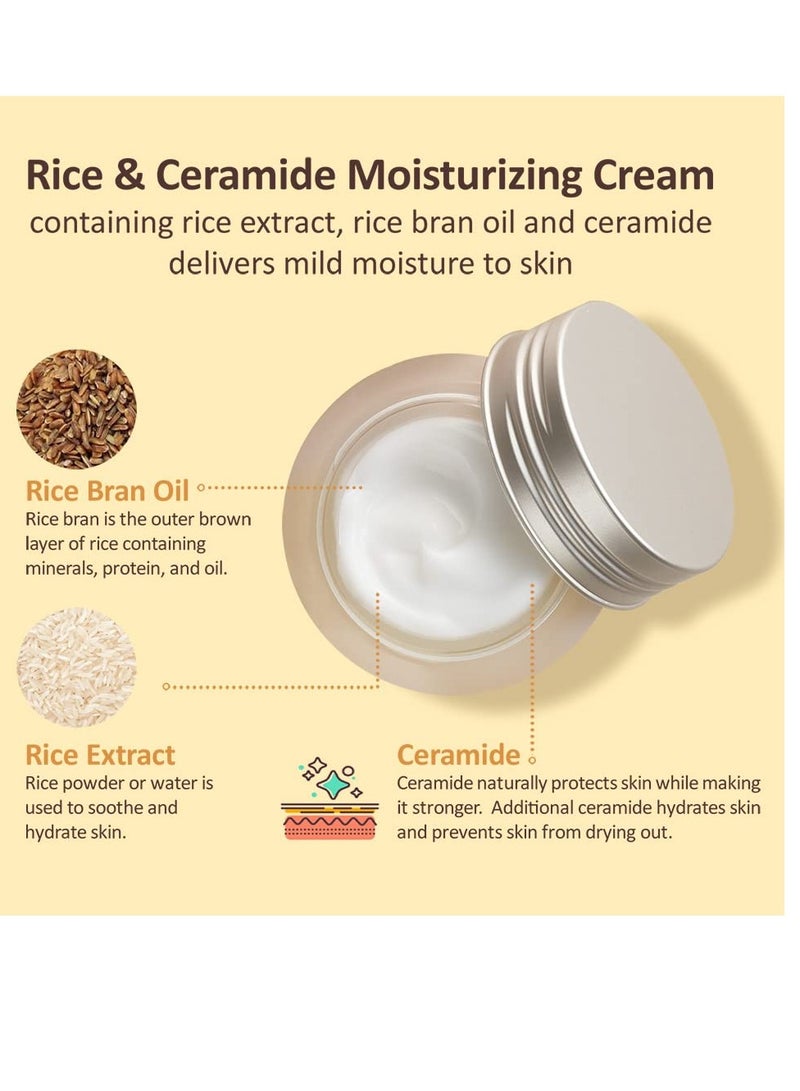 Rice Ceramide Moisturizing Cream - Rice Extract + Rice Bran Oil - Hydrating Targets Dryness, Brightening - Dermatologically Tested - Lightweight Moisturizer Face Cream - Korean Skin Care 50 Mlml