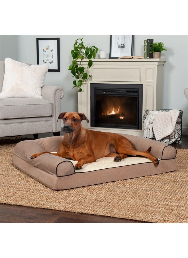Orthopedic Dog Bed for Large Dogs w/ Removable Bolsters & Washable Cover, For Dogs Up to 95 lbs - Sherpa & Chenille Sofa - Cream, Jumbo/XL